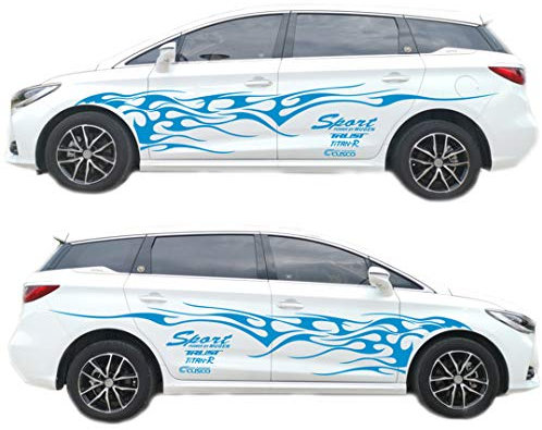 Auto Sticker Aufkleber Flammenblume DIY Seitenaufkleber Groß Wohnwagen 330CM (Blau)