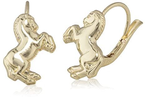 NKlaus Paar Ohrhänger Pferd 585 Gelb Gold Springpferd 12x9mm Pferdchen Mädchen Ohrringe 6478