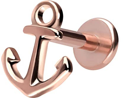 PIERCINGLINE Titan Labret mit Gewinde Titan Aufsatz ANKER Piercing Lippe Nase Ohr Helix Tragus Medusa Roségoldfarben 1,2 x 6 mm