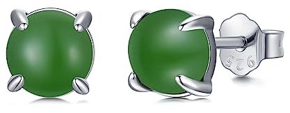 BETHZA Echte grüne Jade-Ohrstecker 925er-Sterlingsilber 6 mm rund natürlicher Edelstein Schmuck Geschenke für Frauen