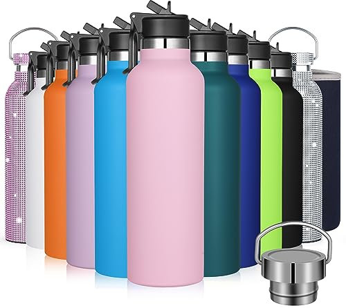 GeeRic Bottiglia Termica 750ML Opaco Borraccia Acciaio Inox+Tappo con Cannuccia+Borsa Portatile 750ML Bottiglia Acqua Sportiva Tenere 18H Caldo/24H Freddo Borraccia Termica per Gita,Scuola,Sport Rosa