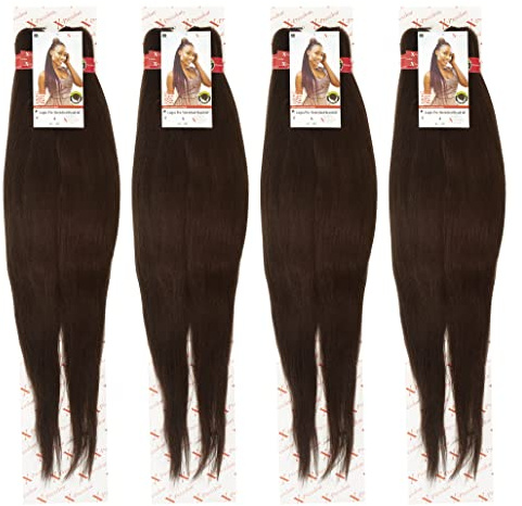 New NEW 60 INCH XPRESSION, Colour 4 (Medium Chocolate Brown), LAGOS BRAID PRE-PULLED, PRE-STRECHED Hair Extension, 60” 2 In A Pack, (Colour 4; Medium Chocolate Brown), Heat Resistant, Tangle Free