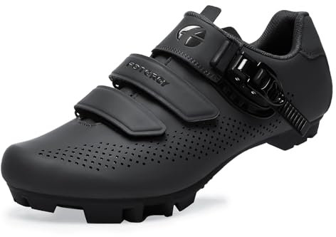 FOTGOAT Herren MTB Schuhe Damen, Fahrradschuhe Mountainbike Schuhe kompatibel mit SPD 2 Schrauben mit Cleats, Unisex Radsportschuhe Draussen Schwarz Size EU43