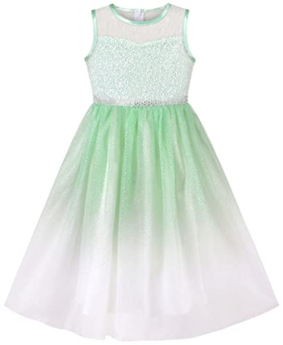 Sunny Fashion Girls Dress Gradient Green Lace Embroidery Bodice Glitter Sleeveless Age 8 Years