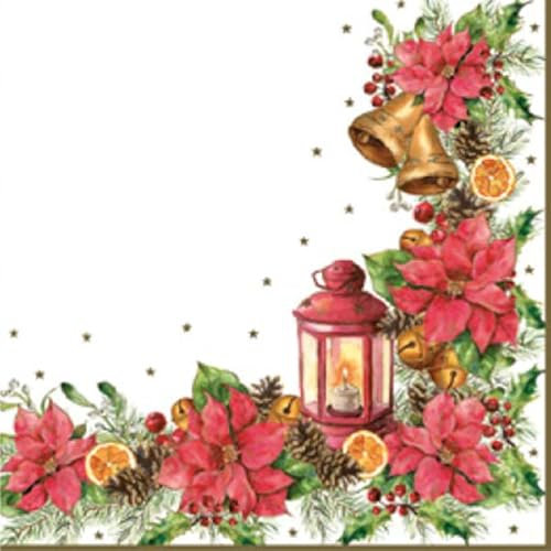 Auswahl Motiv - 20 Servietten/Napkins - ca. 33 x 33 cm 3-lagig -Poinsettia Weihnachtsstern Glocken Tannenzweige Laterne Zapfen - Tisch-Deko Basteln Serviettentechnik