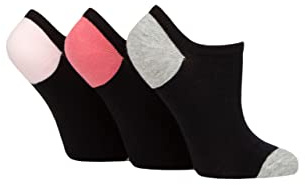Pringle Ladies Plain Cotton Secret Socks Pack of 3 Black Pink/Grey Heel & Toe 4-8