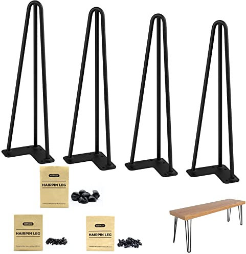 ROTHLEY Coffee Table Legs 16 Inch Hairpin Legs 3 Solid Rods Metal Table Legs Bench Legs for Furniture Set of 4 Furniture Feet with Floor Protectors Heavy Duty Desk Legs Dresser Legs DIY(Matt Black)
