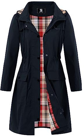 SaphiRose PONCHO Veste de Pluie Longue pour Femme Manteau à Capuche Coupe-Vent Imperméable d'Extérieur-Navy-XXL