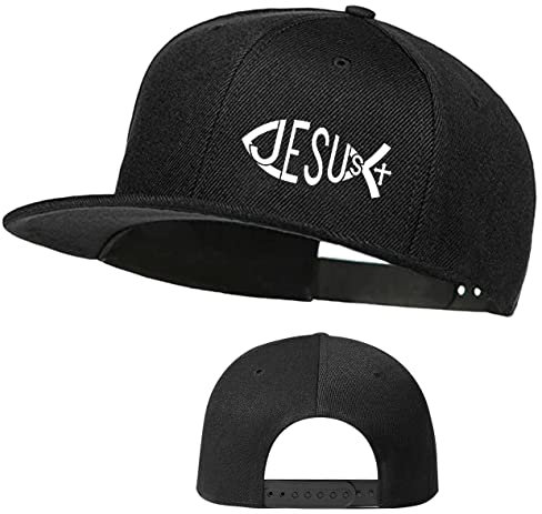 Jesus Christus Hats Herren Snapback Flat Bill Brim Hüte für Herren Snap Rucksack Papa Leben Jesus Christliche Kreuze Baseballkappe, Christlicher Fisch, 1