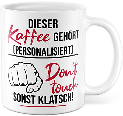 Tazza con scritta personalizzata, divertente tazza da caffè personalizzabile, con nome a scelta, personalizzabile, idea regalo personale, ufficio, colleghi umorismo (bianco)