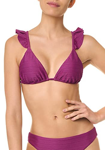 goldenpoint Bikini Damen Badeanzug Fester Triangel-BH mit Rüschen Parte Superiore, Viola, 2B Donna