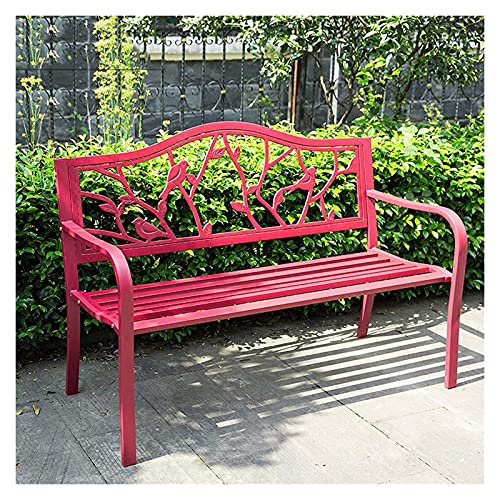 Outdoor-Bank Terrassenbank, Veranda-Möbel, 130 cm Gartenbank Terrasse Outdoor Metallbank für 2-Sitzer, Stahl-Gartenmöbelbank mit Armlehnen, Rot