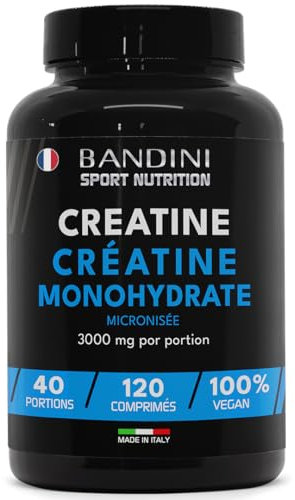 Bandini® Creatine Monohydrate 3000mg Vegan - 120 Comprimés (40 jours) - Augmente la performance physique et la force musculaire - Puissant booster musculaire - Créatine micronisée 100% pure et vegan