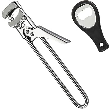 TAFACE Einstellbarer Dosenöffner mit 1 Mini, Manueller verstellbarer Flaschenöffner, Edelstahl Korkenöffner, Multifunktionales Greifwerkzeug Geeignet für verschiedene Deckel (Silberfarben)