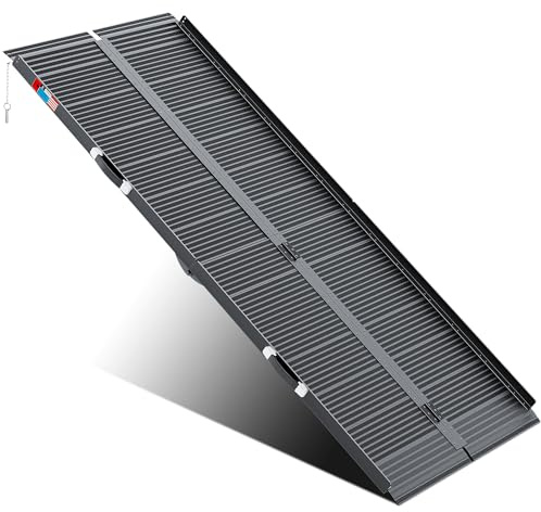 WHALEMOTOR Black Portable Wheelchair Ramp, 7FT No-sew Non-Slip Aluminum Wheelchair Ramp, Folding Portable Wheelchair Ramps for Home, Weight Capacity Up to 800 LBS, Loading Dock Plates