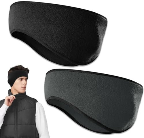 yotutun Cache-oreilles en polaire, 2 pièces Hiver Bandeau Cache-Oreilles Unisexe Chaleureux Bandeau de Sports d'hiver Coupe-Vent Elastique Bandeau d'oreille léger pour course, ski, vélo