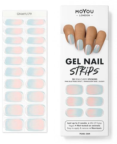 MOYOU LONDON Halbgehärtete UV Gel Strips - 20 Stück - Gel-Nagelfolien UV Härtend für Maniküre in Salonqualität - pearl gem