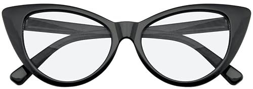 Boolavard Cateye Sonnenbrille für Damen, klassisches Vintage Retro Design mit hoher Spitze und Flügeln (Cat Eye – Schwarze Klare Linse)
