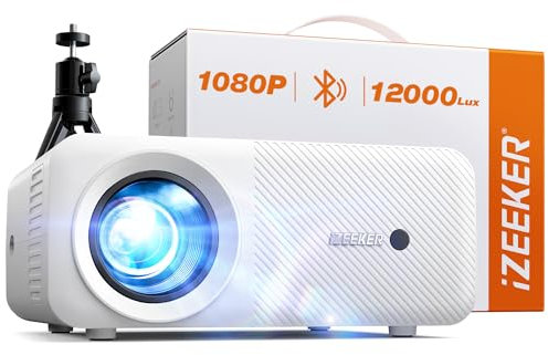 Proyector Portatil Bluetooth con Tripode, 12000 Lumens 1080P Videoproyector, iZEEKER Mini Proyector Cine en Casa para iOS/Android/PC/TV Stick/HDMI/USB/PS5/XBOX