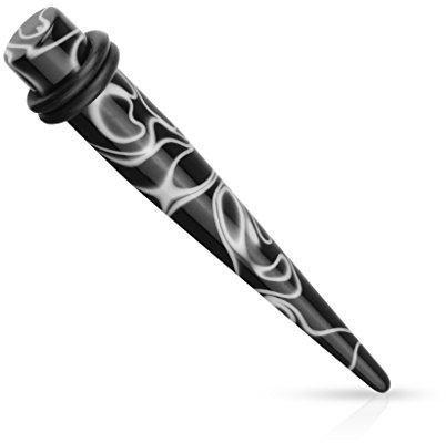 Paula & Fritz® Expander Taper Dehnstab Marmor-Wirbel Schwarz Weiß Acryl 1,6-10mm Set Piercing Schmuck Ohr-Tunnel Damen Herren Dehn-Stift O-Ring Pflock