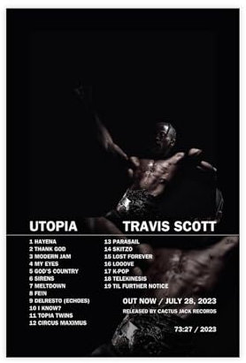 BSapp Travis Scott Utopia Albumcover-Poster, 5 Leinwand-Poster, Schlafzimmer-Dekor, Sportlandschaft, Büro, Raumdekoration, Geschenk, 30 x 45 cm