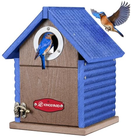 Kingsyard Vogelhaus aus Recyclingkunststoff für den Außenbereich – Wetterfester Nistkasten mit Sichtfenster und Raubtierschutz für Blaumeisen, Zaunkönige und Schwalbenfinken, Blau