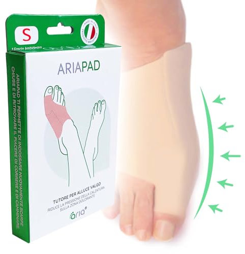ARIAPAD Protezione Alluce Valgo Made in Italy – Sollievo Dolore e Sfregamento | Tutore Pressione Scarpa Chiusa | Dispositivo Medico CE | Donna Uomo |1 Pz - Taglia S (35-40)