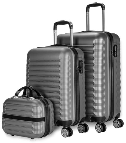 NUMADA - Lot de Valises Cabine de Voyage Gris, Moyenne (53/63cm) et Trousse de Toilette. Rigides 4 Roues, ABS, Robustes, Durables et Légères. Serrure à Combinaison