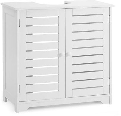 Mondeer Waschbeckenunterschrank, Unterschrank Badezimmerschrank mit 2 Lamellentüren Ablage Holz Moderne Stil, 60 x 60 x 30 cm, Weiß