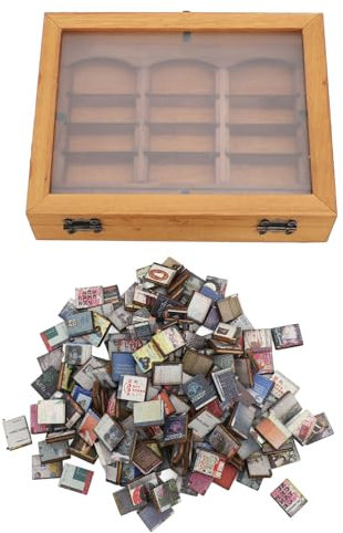 Anxiety Bookshelf, Miniature Book Match Boxes Display Case Cabinet Stress Reliever Wooden Bookcase, Mini Bookshelf Toy for Book Lovers, Dollhouse Decoration (Bookshelf + Mini