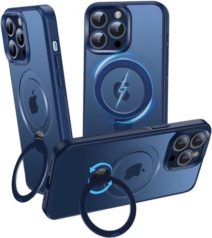 OLHAOMAO Hülle mit 360° Verstellbarem Ständer für iPhone 15 Pro für MagSafe -[Matt-Blau Handyhülle][Unsichtbarer Magnetischer Ring-Halter] Stoßfeste Anti-Rutsch-Schutzhülle