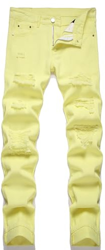 AITITIA Men's Ripped Regular Fit Jeans, 3018 Yellow, 32