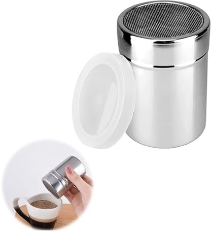 TNSLAND 2 PCS Agitador de Azúcar Glas con Tapa, Latas de Polvo con Malla, Coctelera de Cacao para Cappuccino, Espolvoreador Cacao Tamizador de Harina Coctelera de acero inoxidable para Café Especias