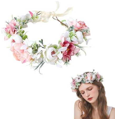 Ghirlanda Di Fiori Per Capelli, Corona Di Fiori Per Capelli Sposa, Coroncina Di Fiori Per Capelli Donna, Coroncine Fiori Addio Al Nubilato, Coroncine Fiori Regolabile, per Festa di Nozze Spiaggia