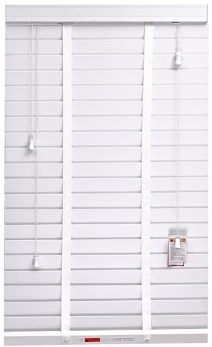REHAN & CO Faux wood window Venetian Blinds 50mm Slats with String/Tape Blinds Aluminium Headrail Trimmable Child Safe Home Office Window Blind (White Tape, 120Wcm x 150Hcm)