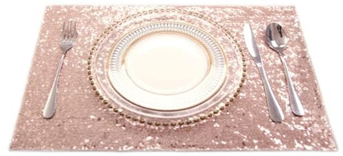 Anevous 6er Set Pailletten Platzsets,30 x 45cm Rechteckige Abwaschbar Tischsets,Abwischbar Platzset,Hitzebeständig Platzdeckchen,Tischuntersetze für Küche,drinnen und draußen,Roségold