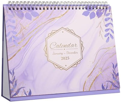 Tischkalender 2024/2025, Schreibtischkalender 2025, Stehender Flip Kalender Desktop Kalender mit Feiertagserinnerung, 25 x 25 cm (Lila Grau)