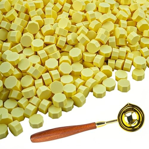 Kit de Perles de Cire à Cacheter Tomgenrine, 600 Perles Jaune citron avec Cuillère à Cire