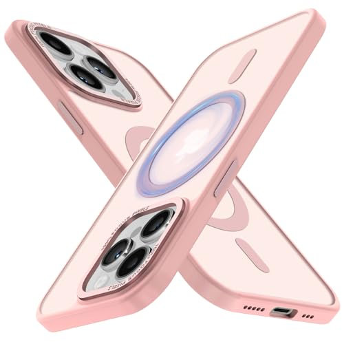 Cokwi Magnétique Coque pour iPhone 14 Pro (6,1 Pouces), Compatible with MagSafe Antichoc Ultime – Magnétisme Puissant et Protection Militaire -Etui Translucide Mat - Rose
