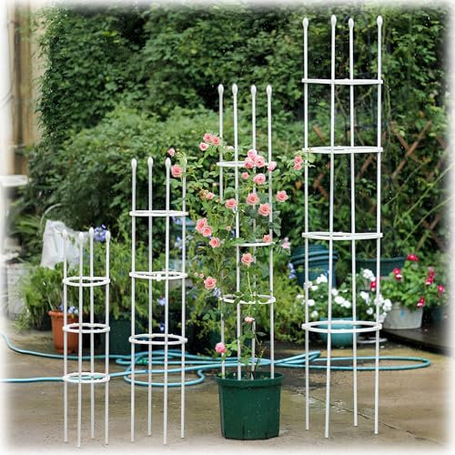 LTSRLL 90 Cm/120 Cm/150 cm Großer Gartenobelisk, Rostfreier Rankgerüst Turm, Rankhilfe Stützkäfig Für Gemüse Und Blumen In Töpfen(White,20cmx90cm)