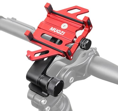 MUQZI Bike Fork Stem Phone Mount Holder Adjustable Bicycle Headset Top Cap Cell Phone Cradle with Solid Aluminum Mounting Base Fit for 4.5'' - 7 Phone, Red