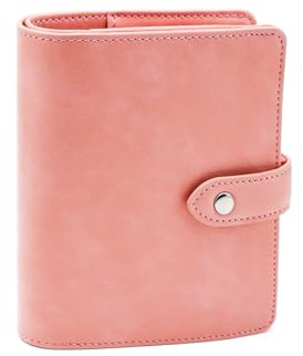 XiowDow Geldbörsenhülle für Bargeldsysteme, A7-Ordnerhülle aus PU-Leder, kleine Notizbuchhülle mit 6 Ringen, Geldspar-Organizer mit Druckknopfverschluss für A7-Umschlagordner, Taschen und Hüllen, Rosa