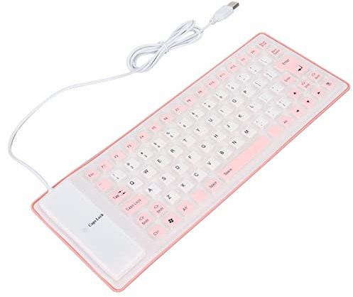 Tastiera in Silicone Pieghevole Tastiera in Silicone Morbido Vari Colori Design Completamente Sigillato per PC Portatile (ROSEO)