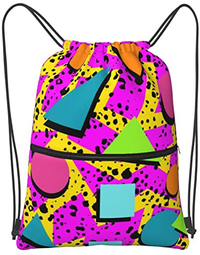 Rucksack mit Kordelzug, Retro-/Vintage-Stil, 80er-/90er-Jahre-Stil, für Fitnessstudio, Einkaufen, Strand, Sport, Yoga, Mehrfarbig. 21, One size