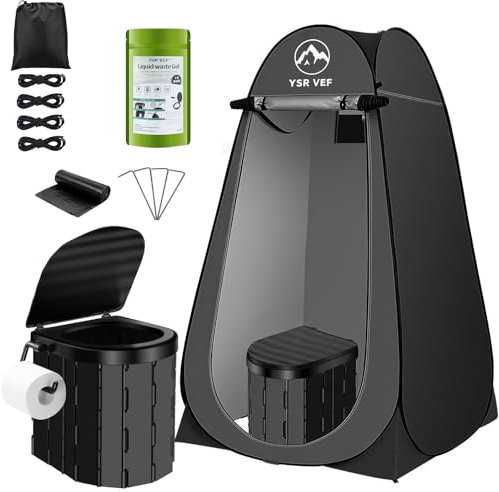 Portable Camping Toilet Kit with Pop-Up Privacy Tent, Washable Outdoor Shower and Changing Room, Includes Toilet Bags and Poo Gel