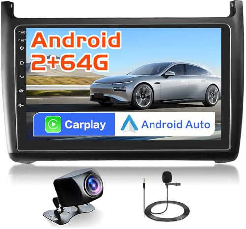 Inefala 2G+64G Android 13 Car Radio, 2 DIN Stereo para VW Polo 2009-2016,9 Touchscreen Carplay con Wireless Carplay y Android Auto GPS WiFi WiFi BT RDS/FM USB SWC Mic Rear View Camera