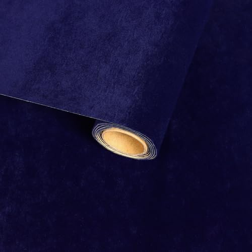 VaryFloral Rouleau de papier peint autocollant en velours doux bleu marine pour commode, boîte à bijoux, tiroir, papier peint en velours bleu roi pour étagère, loisirs créatifs, 30 x 299,7 cm