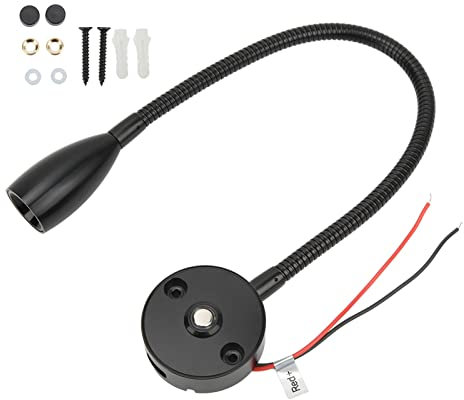 Klanata Lampe de lecture LED RV 12-24 V 3 W à montage mural flexible col de cygne à intensité variable lampe de lecture de chevet pour camping-car, bateau et caravane (Black Housing)