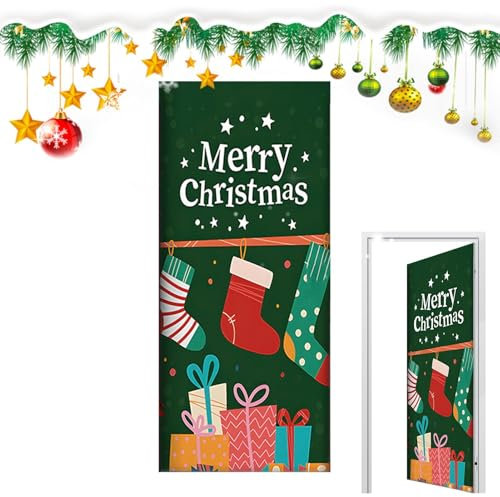 Genérico Funda Puerta Navidad, 35,8 X 80 Pulgadas, Decoracion Puerta Navidad con 4 Pegatinas, con Papá Noel Y árbol De Navidad, Adorno Puerta Navidad para Fiestas De Navidad Y Año Nuevo