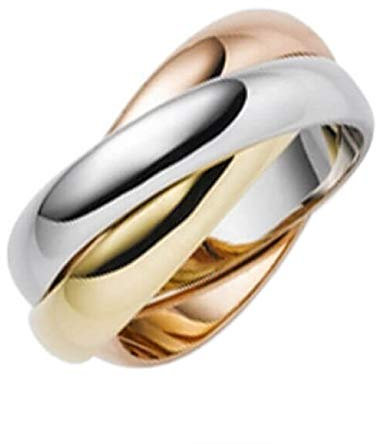 3-er Ring 3x4,5mm 585 Gold Gelbgold Weißgold Rotgold massiv tricolor Trinity, Ringgröße:Innenumfang 52mm ~ Ø16.6mm